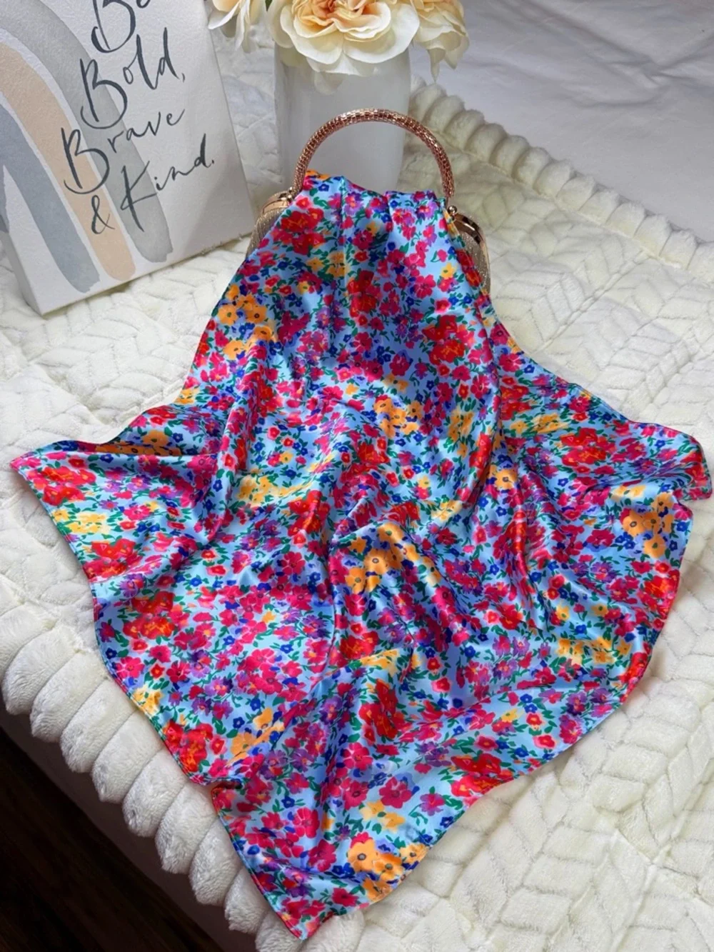 Elegant Bright Floral & Ruby Red Silk Scarves - Double Pack - Picture 5 of 14